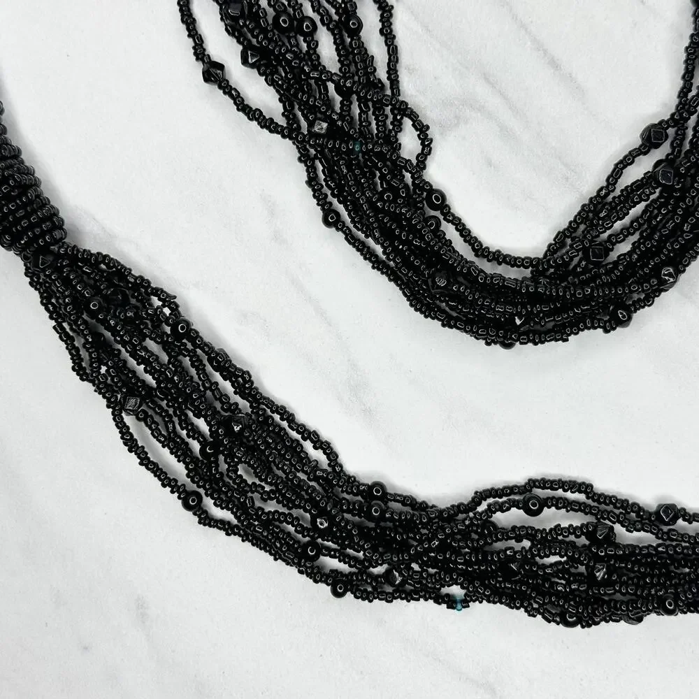Black Beaded Multi Strand Tie Belt One Size (OS) ✨